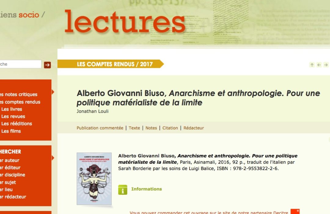 Louli su <em>Anarchisme et Anthropologie</em>